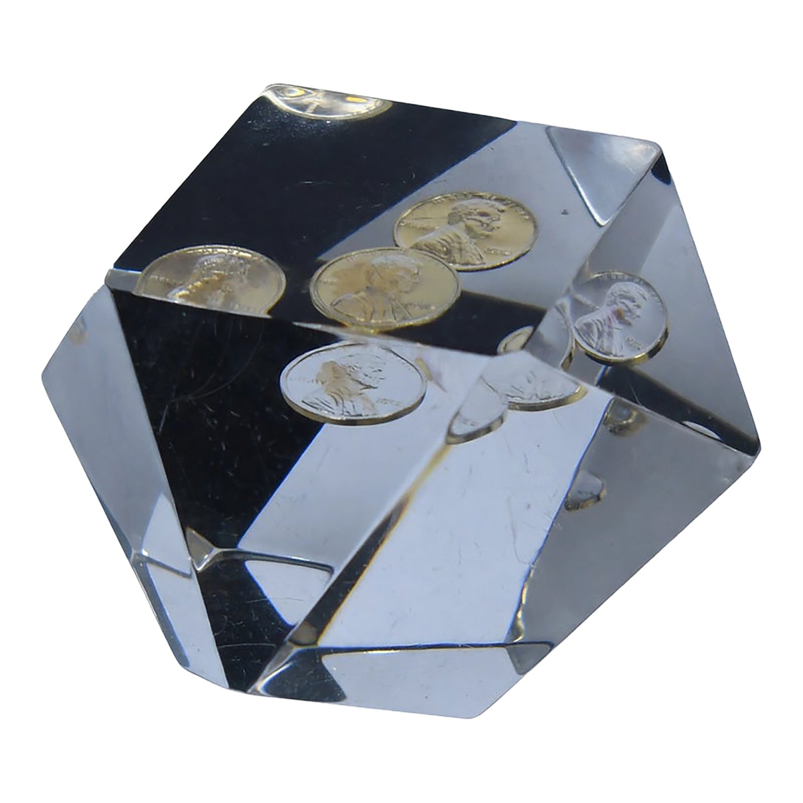 1970s Lucite Paper Weight With Pennies | Chairish