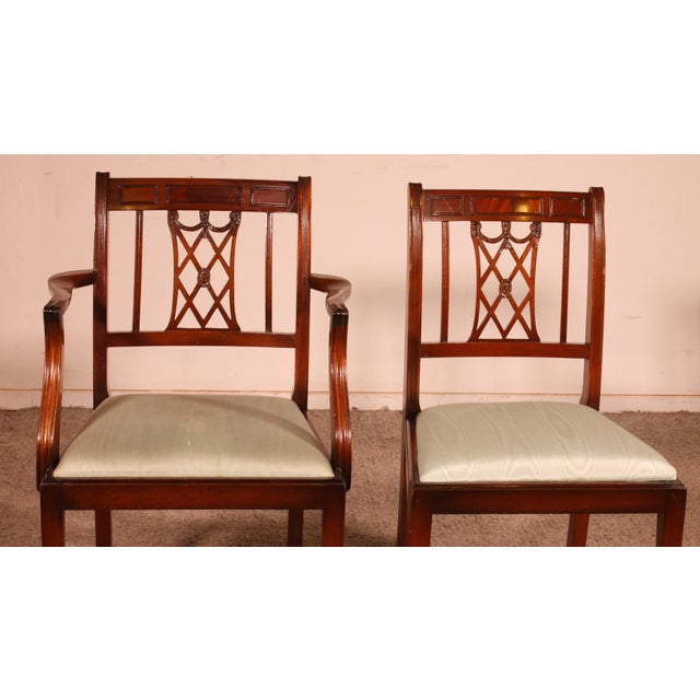 Hepplewhite Style Chairs and Armchairs in Mahogany, 1890s, Set of 12 For Sale - Image 3 of 13