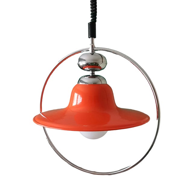 Mid-Century Modern Glossy Orange Pull Down Hanging Light, 1960s For Sale