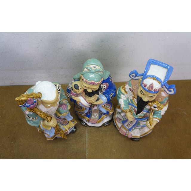 3 Ceramic Fu Lu Shou Star Gods Good Fortune Prosperity Longevity Statues 23" For Sale - Image 12 of 16