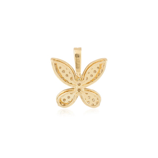 Metal 14k Solid Gold Pave Set Natural Diamond Butterfly Pendant For Sale - Image 7 of 11