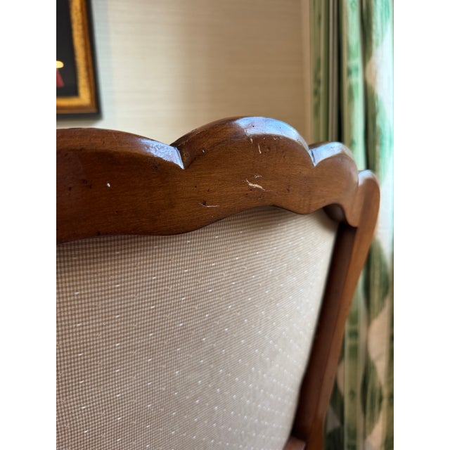 Brown Pair of Exquisite Antique Louis XV Style Bergere Upholstered Arm Chairs For Sale - Image 8 of 16