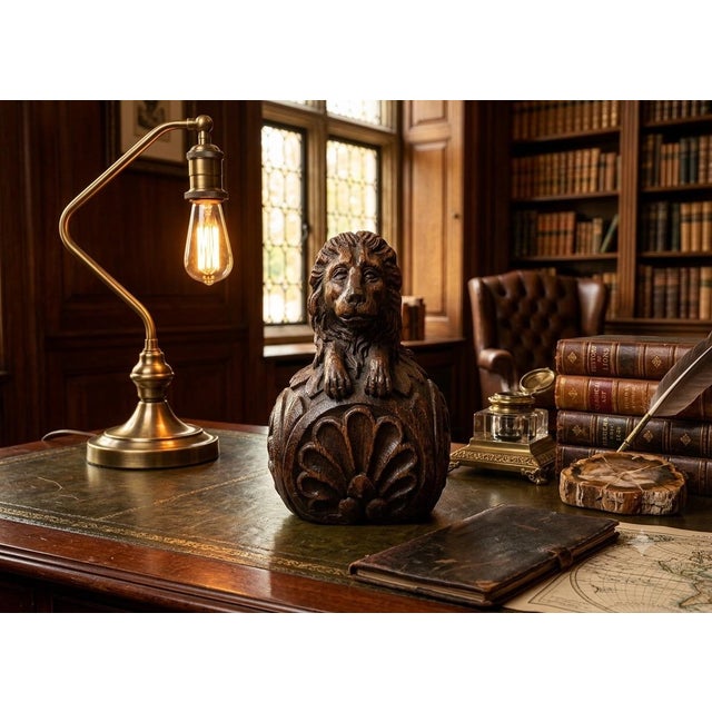 Antique 19th-Century Carved Oak Lion Newel Post Finial For Sale - Image 12 of 12