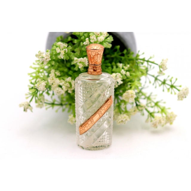 Perfume Bottle in Cut Glass with Gold Cap For Sale - Image 5 of 6