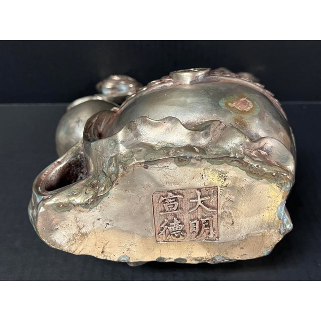 Metal Late 20th Century Chinese Art Silver Gilt Bronze Metal Lucky Charm Rabbit Sculpture For Sale - Image 7 of 10