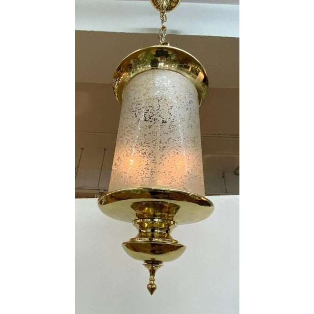 1950s Italian 1950s Brass Lantern With Acid Etched Blown Glass Shade For Sale - Image 5 of 12
