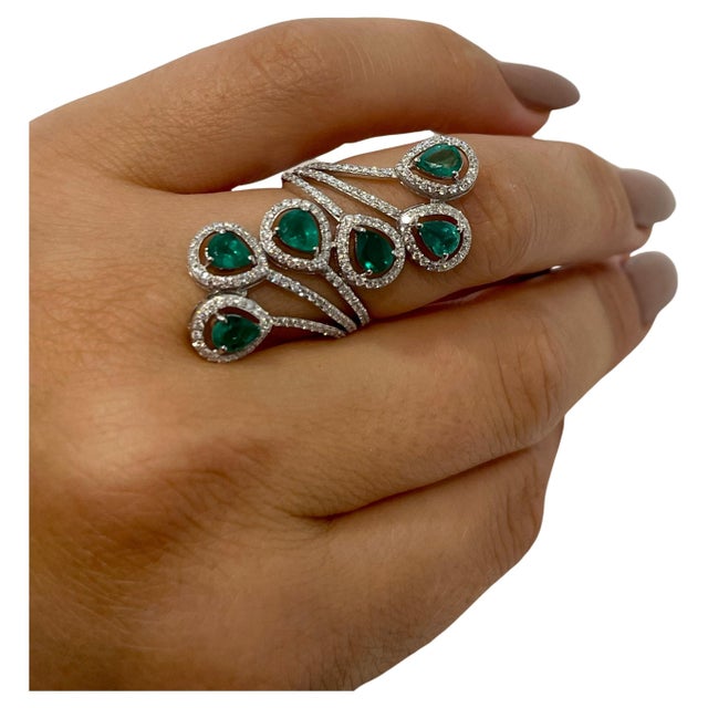 3 Ct Natural Zambian Emeralds and 1.2 Ct Diamond Ring in 14 karat White Gold For Sale - Image 15 of 18