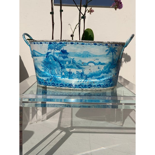 1980s Blue Tole French Style Chinoiserie Planter For Sale - Image 11 of 13