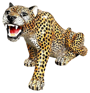 Mid-Century Modern Italian Feline Animal Cheetah Ceramic Statue, 1960s