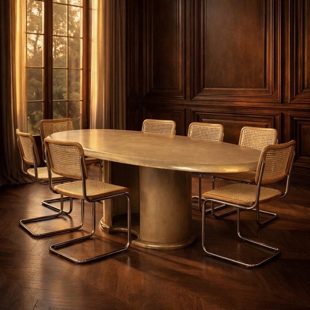 Important oval dining table designed by Angelo Mazzola, also known as Al Martin, and produced by Salpol in the 1980s. The...