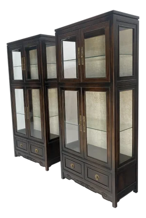 Pair of Asian Compact Display Cabinets Showcases China Cabinets Drawers