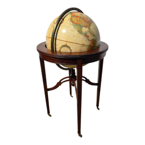 1980s Custom Mahogany Replogle Floor World Globe Heirloom Mahogany Stand Table