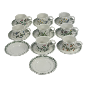 1972 Portmeirion Botanic Garden Drum Coffee Cup/Saucer-Set of 8+2 Extra Saucers- 18 Pieces