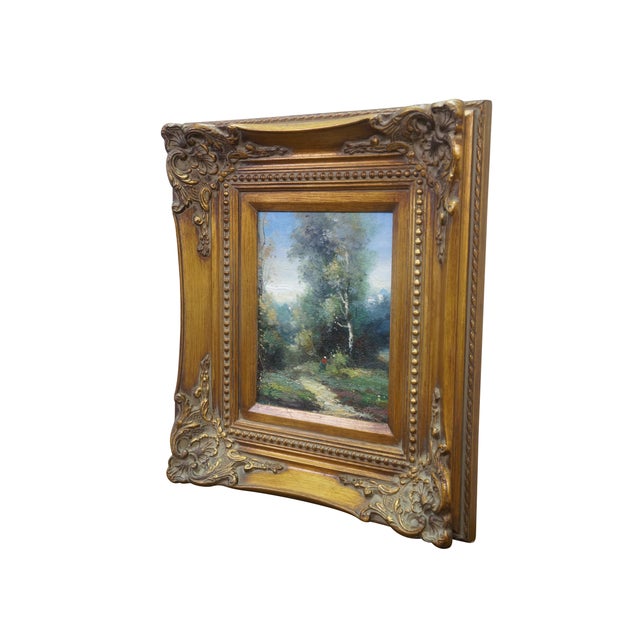 Traditional Late 20th Century Impressionist Figure in Red Forest Landscape Oil Painting on Canvas 18" For Sale - Image 3 of 10
