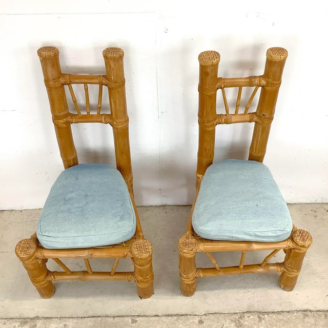 Pair Vintage Boho Modern Bamboo Side Chairs For Sale In Philadelphia - Image 6 of 12