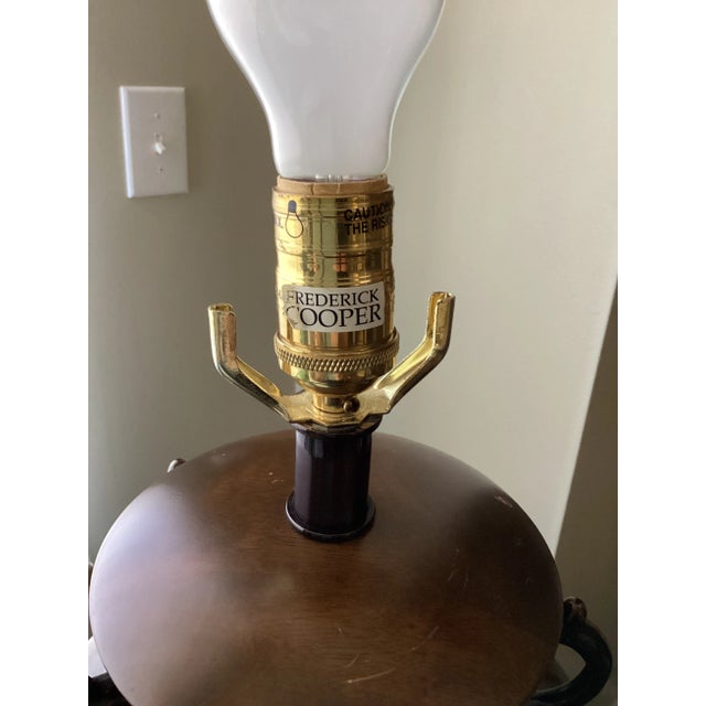 Wood Late 20th Century Frederick Cooper Brown Glazed Urn Lamp With Textured Leatherette Drum Shade For Sale - Image 7 of 7