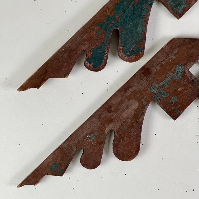 Native American Vintage Pair of Salvaged Western Native Design Wood Elements With Remnant Paint For Sale - Image 3 of 15