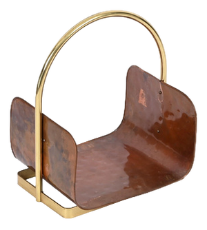 Midcentury Italian Magazine Rack in Hammered Copper and Brass, 1970s