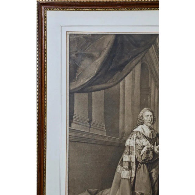 This is a large framed very rare hand-colored copperplate mezzotint engraved portrait of William Pitt, the Elder, 1st Earl...