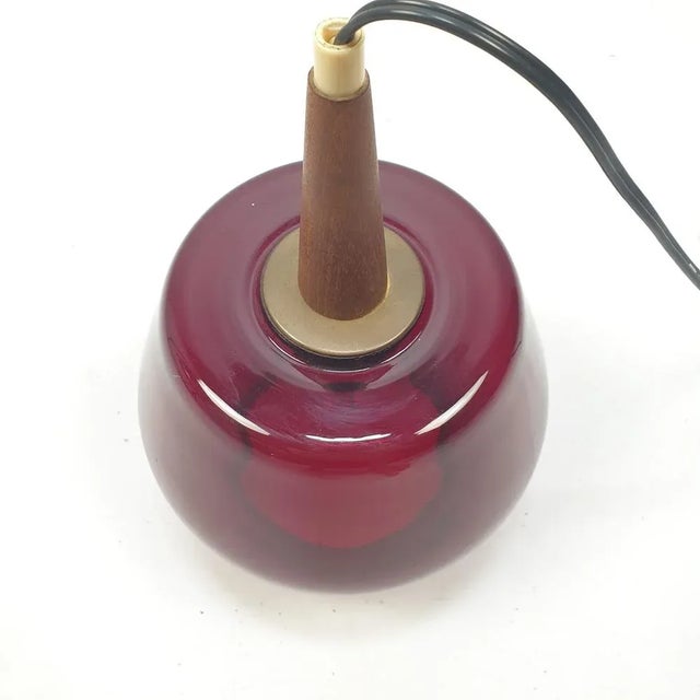Mid-Century Glass and Teak Pendant Lamp, 1970s For Sale - Image 10 of 11