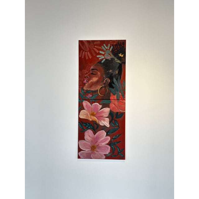 Flora Danica Quiet Becoming, Oil Painting by Seromo Okoro (2026), 21st Century, Contemporary, Figurative Portrait, Floral, Africa Women, 2024 - Set of 2 For Sale - Image 4 of 4
