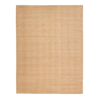 Modern Minimalist Hand-Knotted Ribbed Wool Area Rug in Warm Sand For Sale