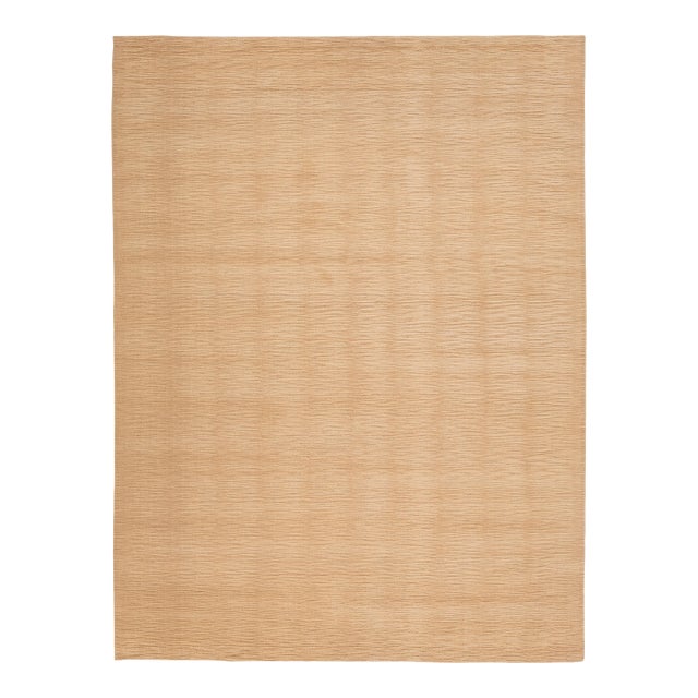 Modern Minimalist Hand-Knotted Ribbed Wool Area Rug in Warm Sand For Sale