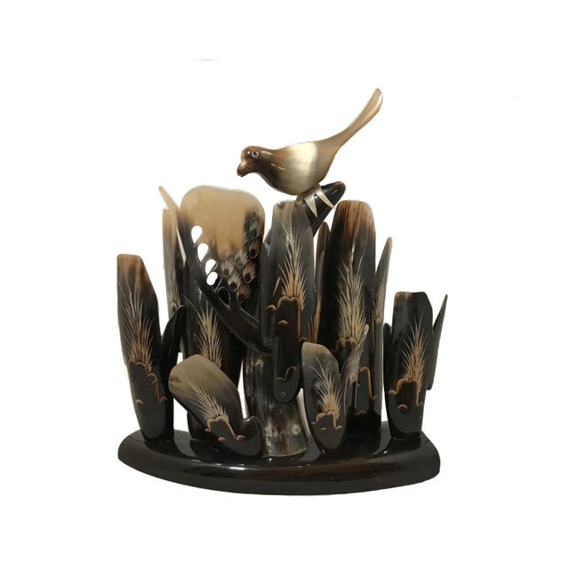 1960s Unique Italian Mid Century Bird on Cactus Animal Horn Sculpture For Sale - Image 5 of 5