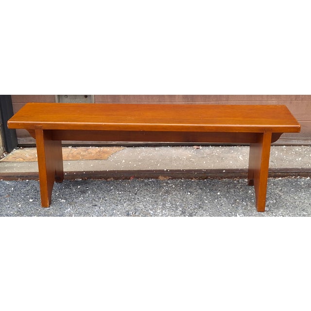 American 20th Century Early American Style Stained Fruitwood Bench For Sale - Image 3 of 9
