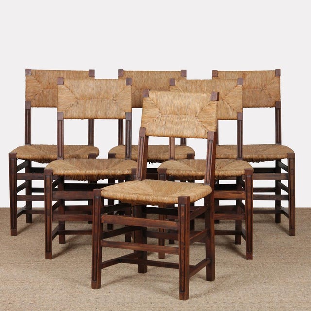 Vintage French Oak Straw-Seated Chairs, 1950, Set of 6 For Sale - Image 12 of 12