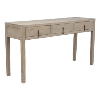 Vintage Bleached Elm 3-Drawer Console Table For Sale