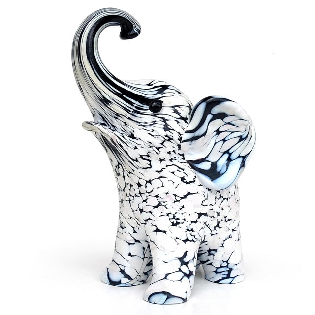 Archimede Seguso Murano Vintage Black White Italian Art Glass Elephant
