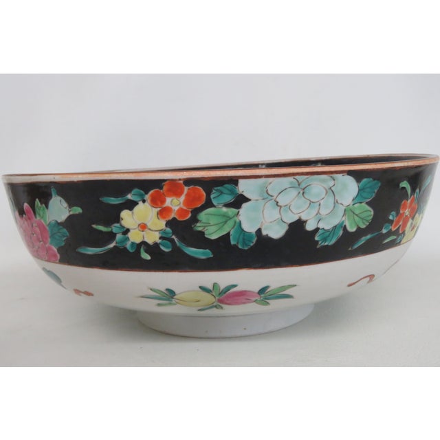 Asian Famille Noire Enamel Glazed Porcelain Centerpiece Bowl Floral Motif 4995b For Sale - Image 10 of 18