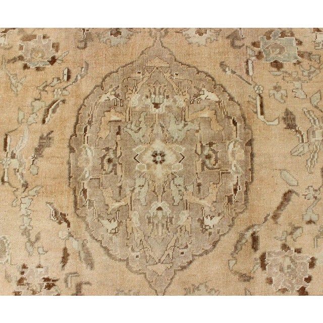 Vintage Turkish Oushak Rug in Faded Apricot, Taupe, and Pale Celadon Tones For Sale In Atlanta - Image 6 of 10