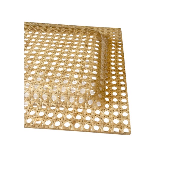 Vintage 1970s French Cannage & Lucite Cocktail Bar Tray Attributed to Dior For Sale - Image 10 of 13