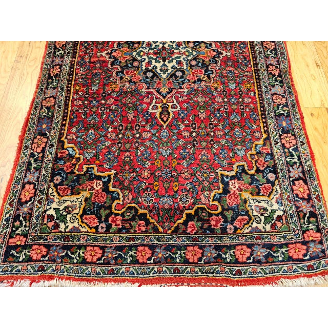 Vintage Persian Bidjar Rug, Hand-Knotted Wool, Geometric Medallion Pattern, Red & Navy, 3x4 For Sale - Image 11 of 16