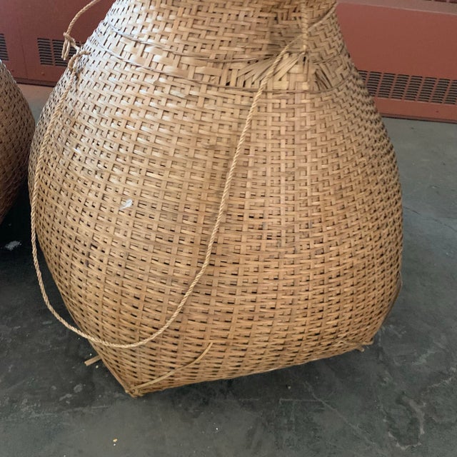 Rare Vintage Pair Oversized Woven Wicker Asian Fishing Baskets For Sale - Image 12 of 12