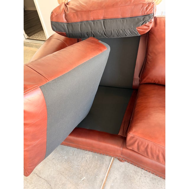Chestnut Genuine Leather Sofa – Like New – Premium Full Leather For Sale - Image 8 of 8