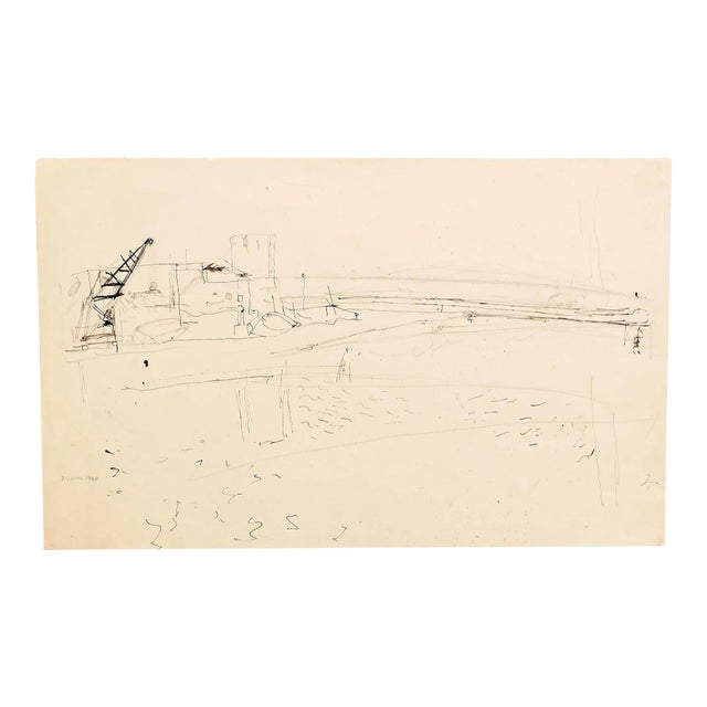 Beach - Original Pencil on Paper by Jeanne Daour - 1940 1940 For Sale