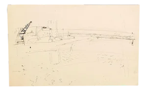 Beach - Original Pencil on Paper by Jeanne Daour - 1940 1940