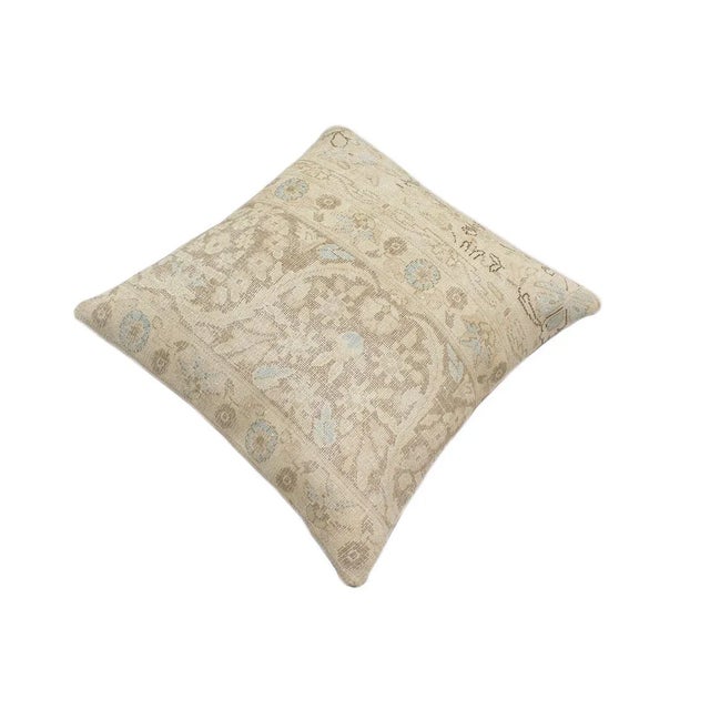 Contemporary 1980s Vintage Distressed Tan Blue Handmade Pillow For Sale - Image 3 of 9