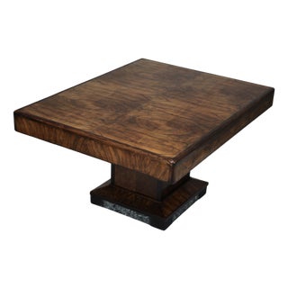 Art Deco Walnut Burl Dining Table with Marble Base Details, 1930s For Sale