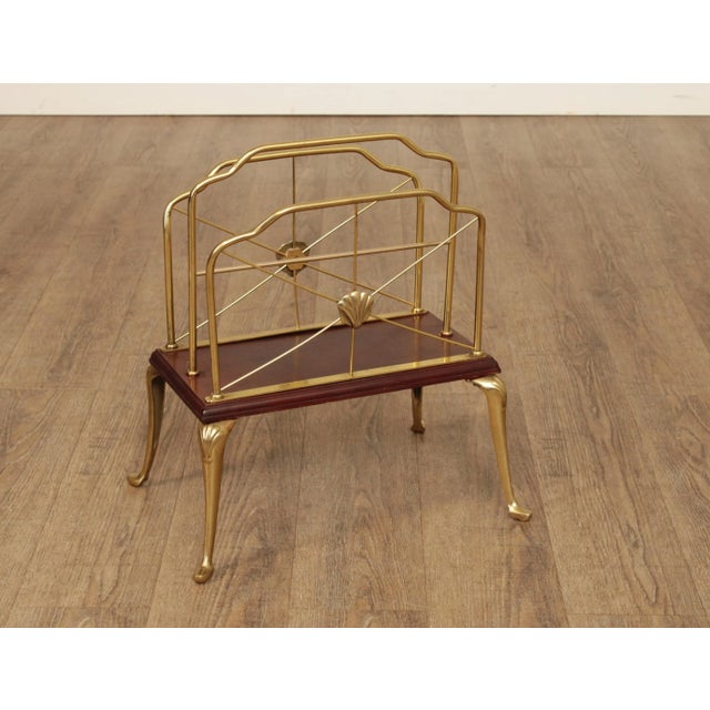 Traditional Decorative Crafts Inc. Regency Style Brass and Cherry Magazine Racks - A Pair For Sale - Image 3 of 13