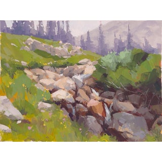 Spring by Judd Mercer | Gouache Landscape with rocks and greenery in a spring setting For Sale