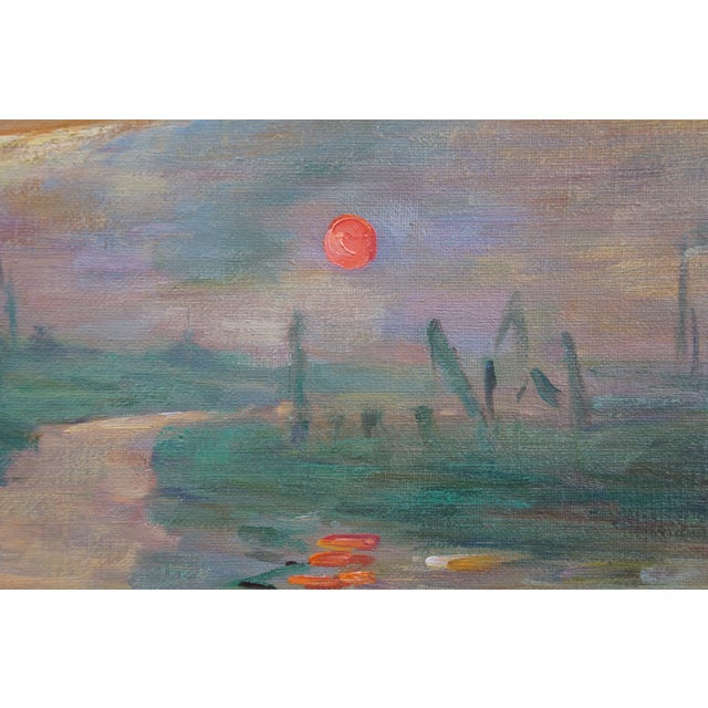 Monet Late 20th Century Impression Sunrise Soleil Levant Boat Seascape Oil Painting After Claude Monet For Sale - Image 4 of 10