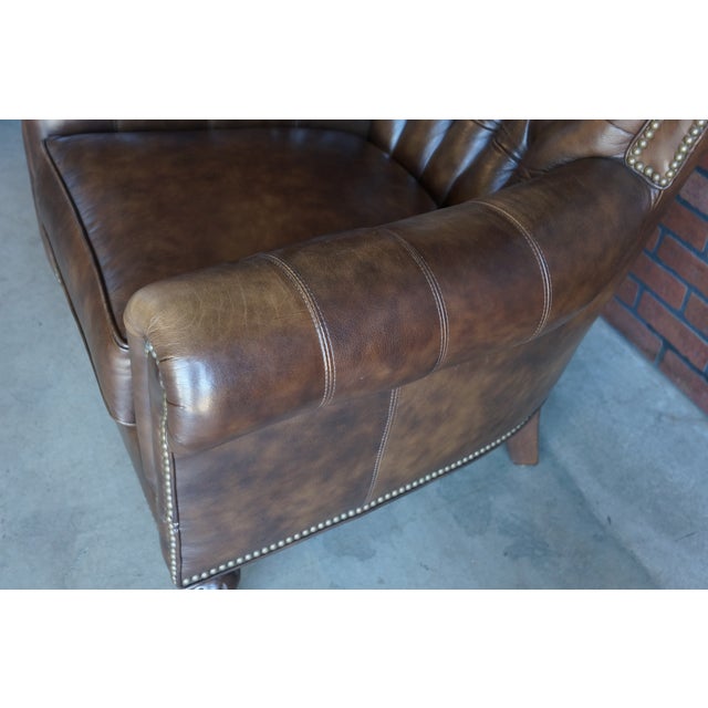 Textile Leather Tufted Chair and Ottoman For Sale - Image 7 of 12
