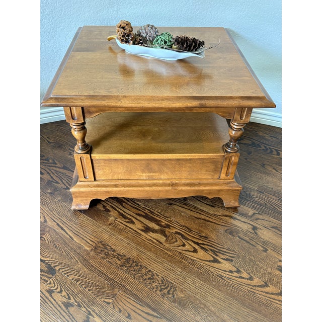 Farmhouse Vintage Cal Shops Solid Maple Coffee Table With Drawer & Lower Shelf For Sale - Image 3 of 12