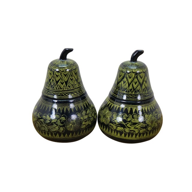 Collection of 14 vintage hand-painted, lacquered paper mache lacquerware trinket / keepsake / cigarette / storage boxes,...