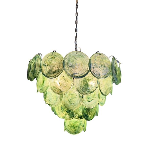 Italian Green Iridescent Glass Disc Pendant Light from Justfurnituress SRL For Sale - Image 9 of 14