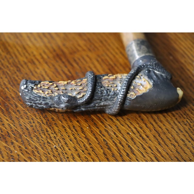 Antique English Country Walking Stick With Deer Antler and Silver Handle For Sale - Image 16 of 16